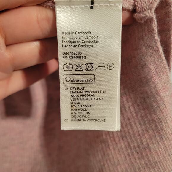 H&M L.O.G.G. wool blend oversized crew neck sweater top size S heathered pink - Picture 7 of 9